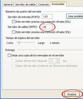Cambia el puerto 25 por el nmero 26 en 
